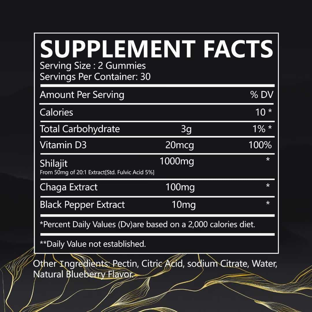 Shilajit Gummies con Aceite de Semilla Negra | 60 Gomitas | Jiabei Health