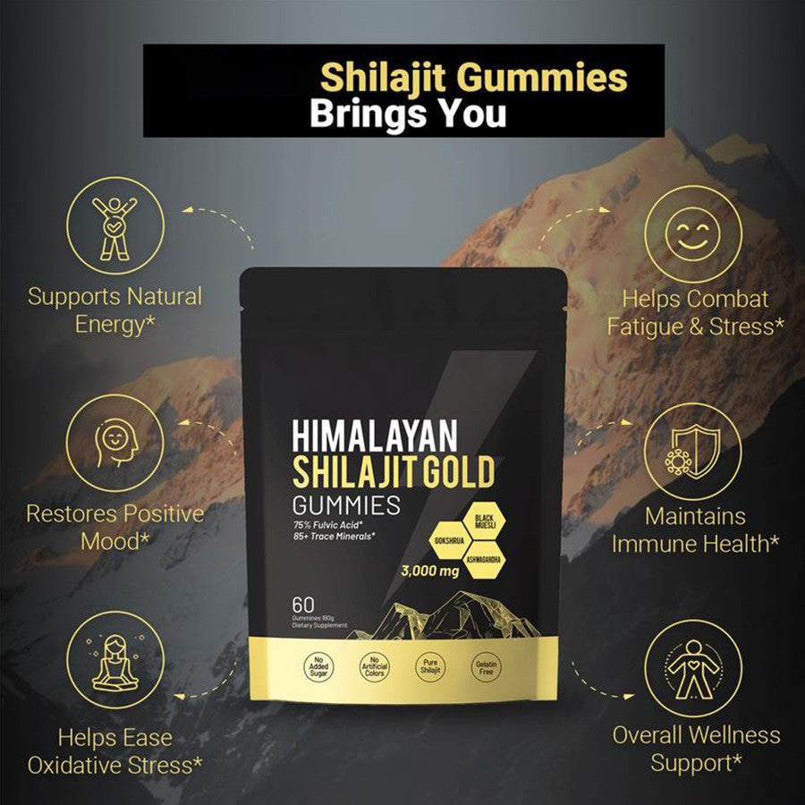Shilajit Gold Gummies Himalaya | 60 Gomitas | 3000mg | Ashwagandha & Black Seed