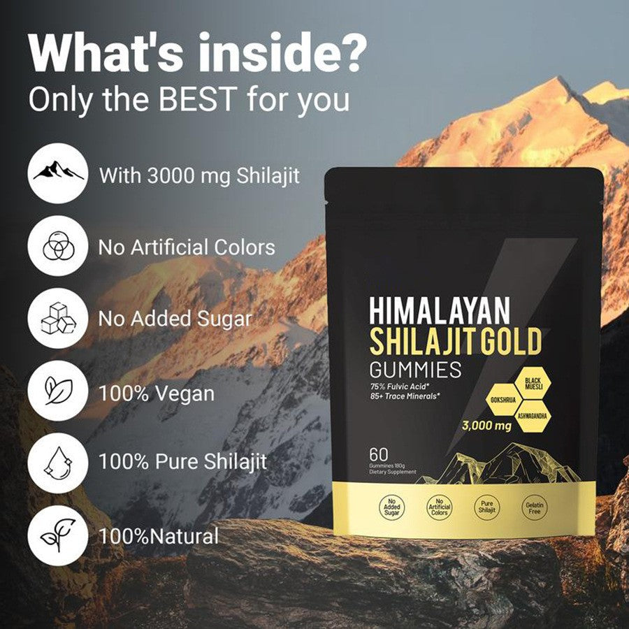 Shilajit Gold Gummies Himalaya | 60 Gomitas | 3000mg | Ashwagandha & Black Seed
