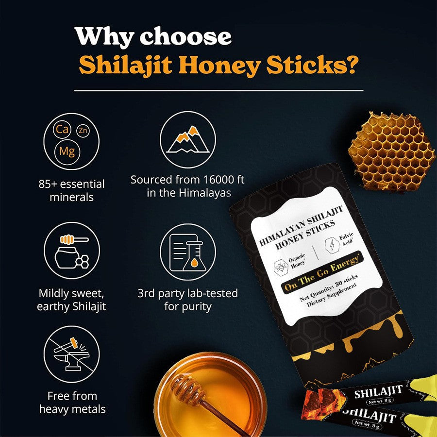 Shilajit Honey Sticks Himalaya | 30 Unidades | Energía Natural y Minerales